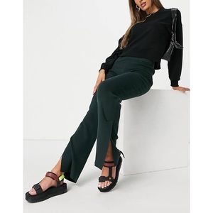 ASOS Weekday Cameo Slit Hem Knit Wool Blend Pants in Bottle Green